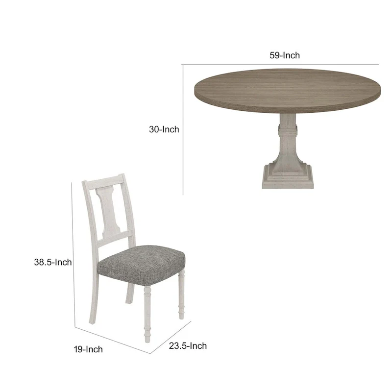 Sane 5pc Dining Table and Chair Set, Fiddleback, Round Top, Gray, White