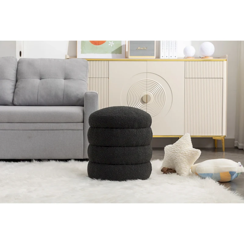 Soft Velvet Round Ottoman Footrest Stool