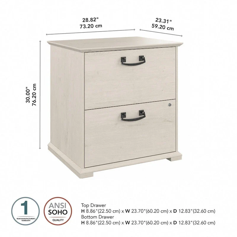 Farmhouse Lateral File Cabinet, 2-Drawer, Linen White Oak / Driftwood Gray, Single User
