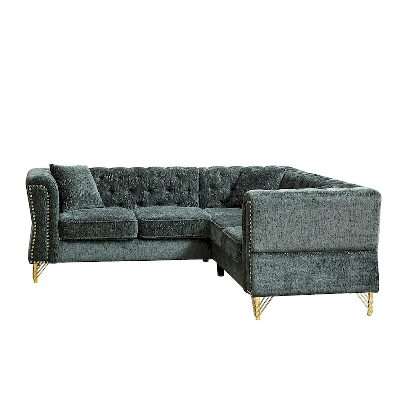 Green 81.5  Chenille L-Shaped 5-Seat Sofa