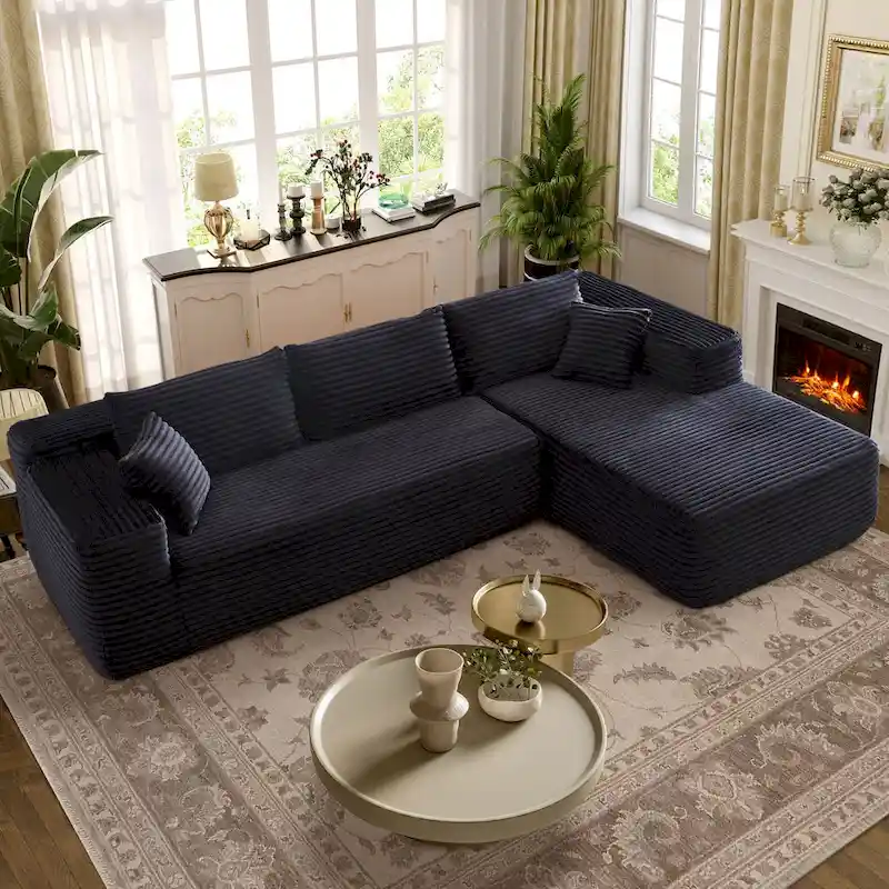 OVIOS Long Plush No Assembly Required Chaise Sofa