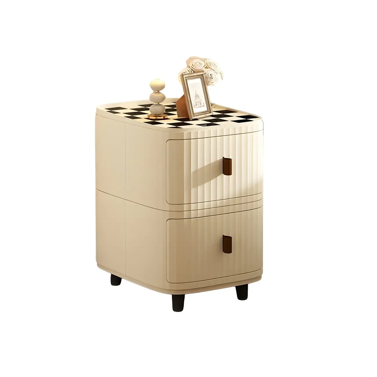 Modern Black And White Grid Top Nightstands with Drawers