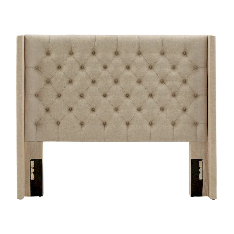 Full Wingback Button-Tufted Headboard, Beige/Dark Grey/Grey, Linen