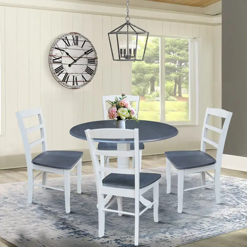 42 Drop Leaf Dining Table with 4 Ladderback Chairs - 5 Piece Set
