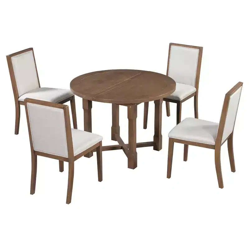 Merax Farmhouse Style Kitchen Table with Removable Leaf & Upholstered Chairs