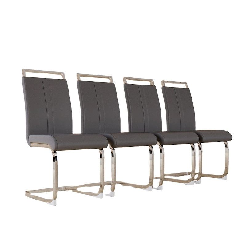 PU Leather High Back Upholstered Dining Chair w/ Metal Legs(Set of 4)