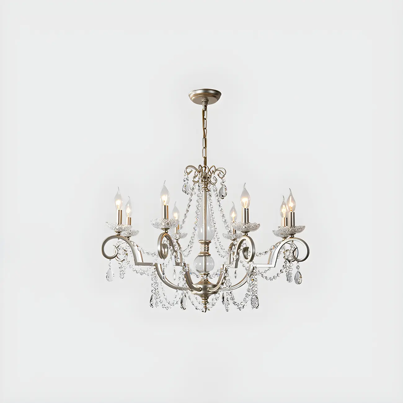 Adjustable Hanging Silver Crystal Candelabra Chandelier