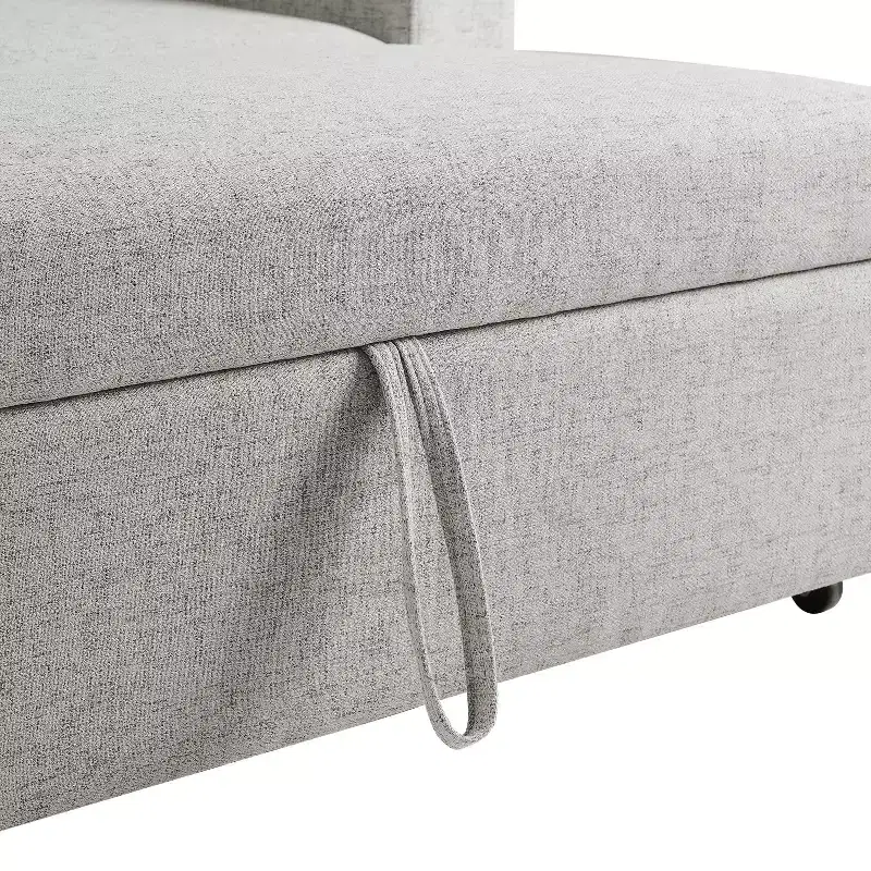 Twin Woven Polyester Fabric Black Wood Frame and Tray Table Convertible Bed Gray: Multifunctional Design, Easy Mobility