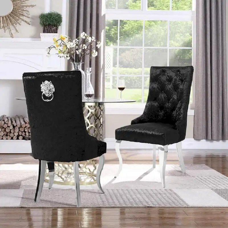 Ice Velvet Button Tufted Dining Chair High Wingback