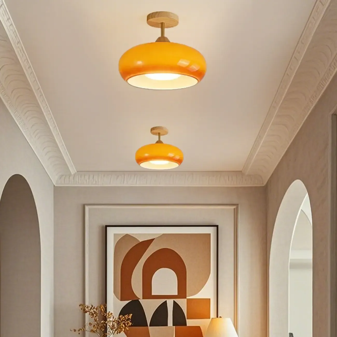 Modern Mini Semi Flush Mount Ceiling Light with Drum Shape