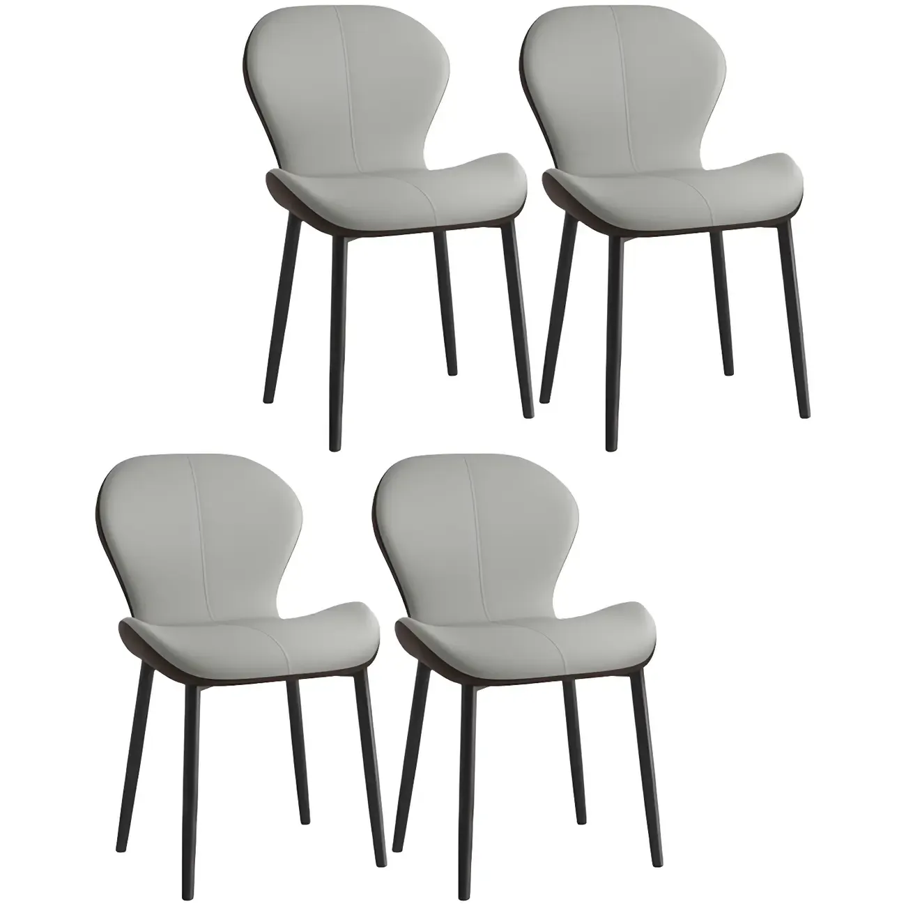 Art Deco Curved Back Leather Dining Chair Solid Back