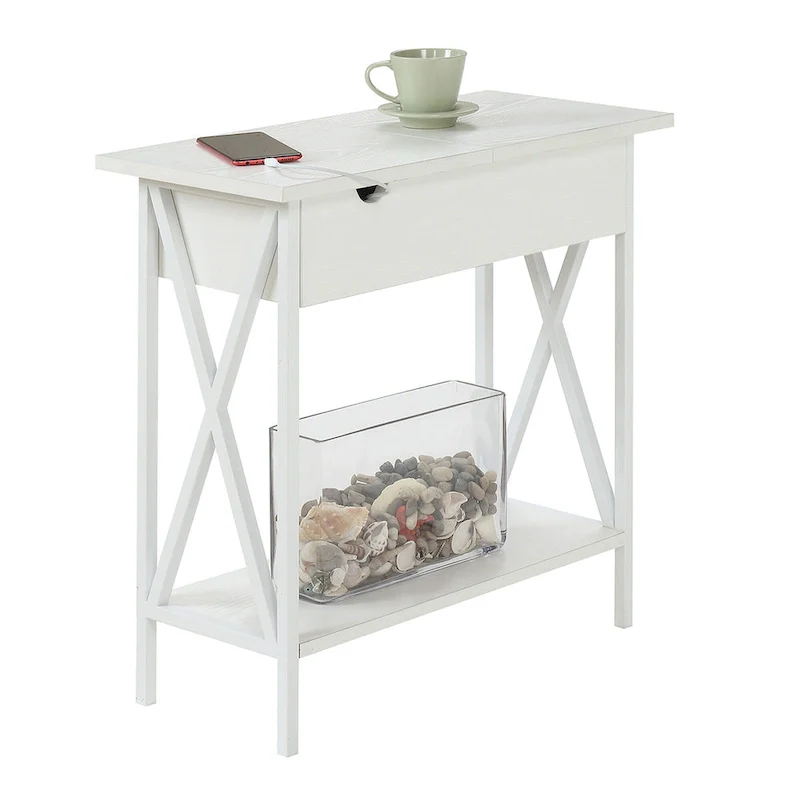 Convenience Concepts Tucson Flip Top End Table with Charging Station and Shelf