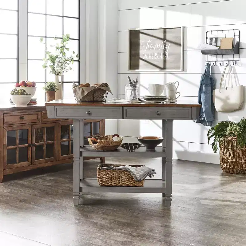 Two-Tone Kitchen Island with Drawers – Antique Grey / Antique White / Black
