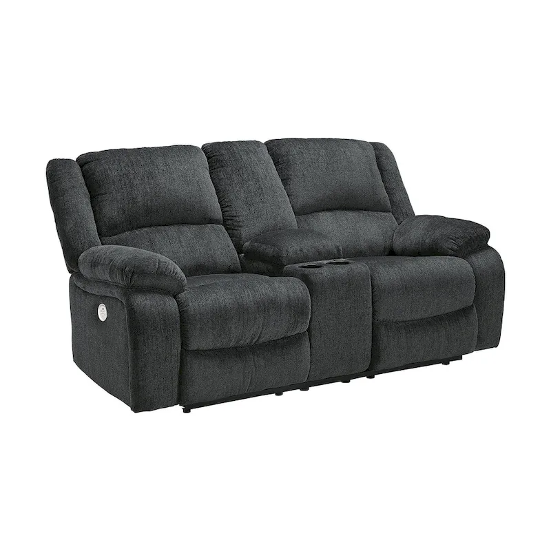 Draycoll Double Power Reclining Loveseat w/ Console, Dark Gray - 40 x 70 x 40