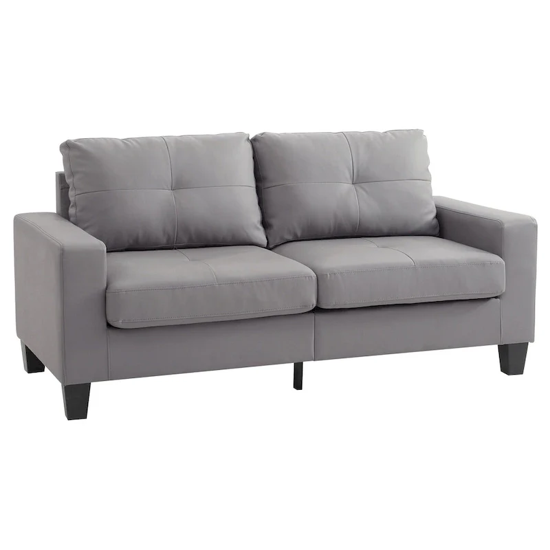 Newbury 71 in. W Flared Arm Faux Leather Straight Sofa - 32L x 71W x 36H