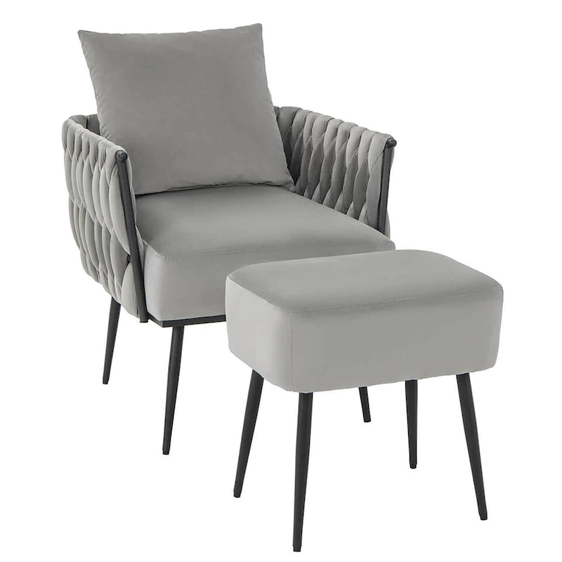 Gymax Modern Dutch Velvet Accent Chair & Ottoman Set Single Leisure