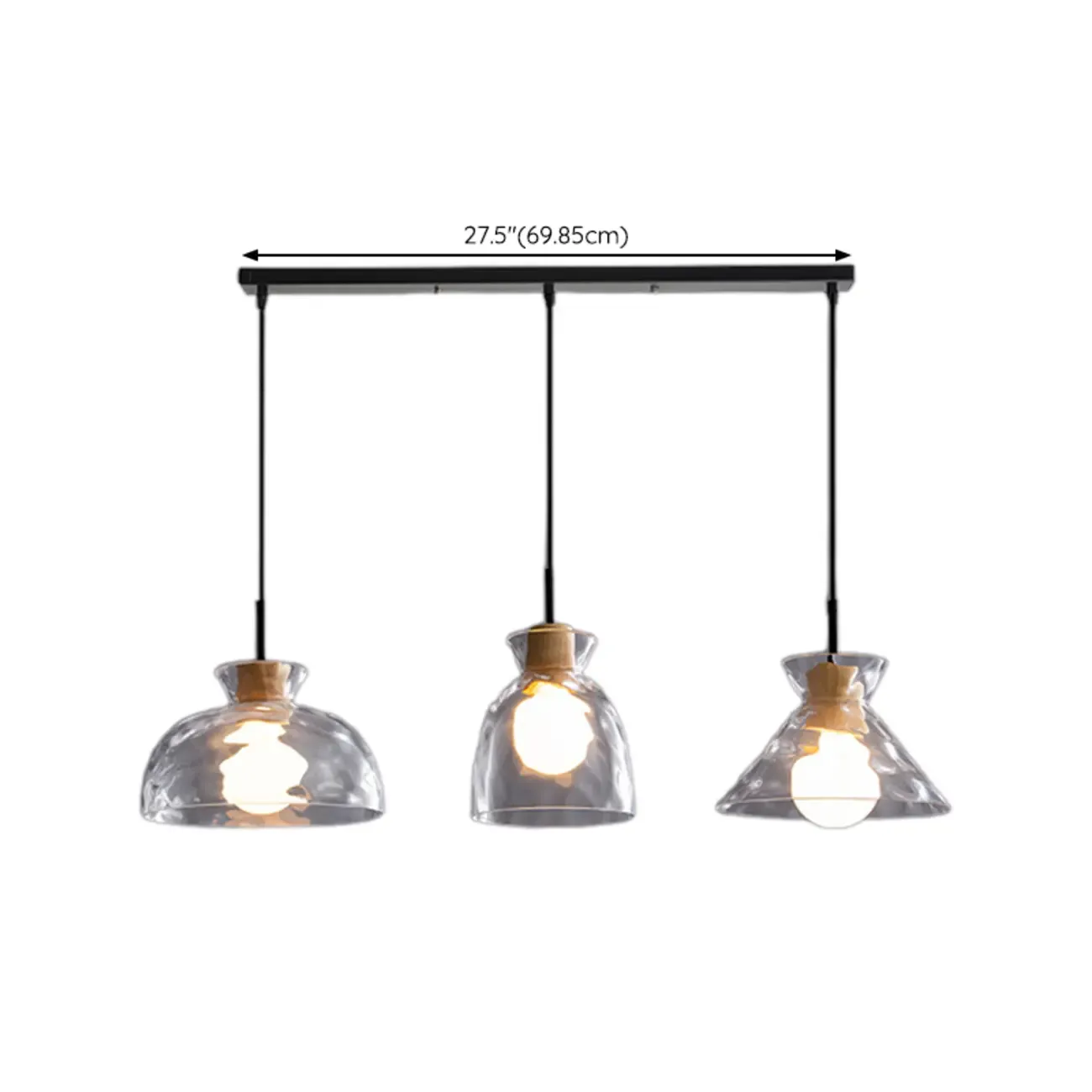 Modern Clear Textured Glass Wood Pendant Light