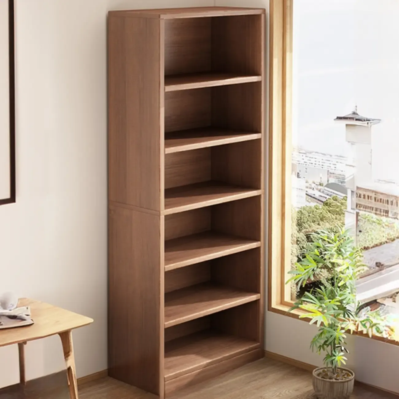 Brown Vertical Multi Tier Closed Back Wood Bookshelves