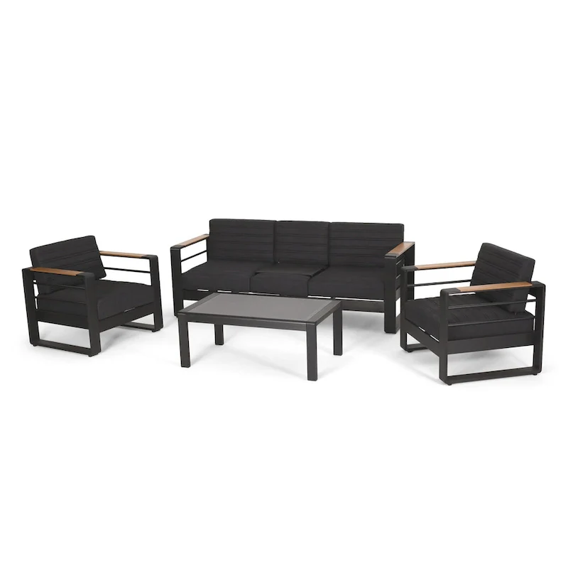 Giovanna Outdoor Aluminum 5 Seater Chat Set with Water Resistant Cushions by Christopher Knight Home