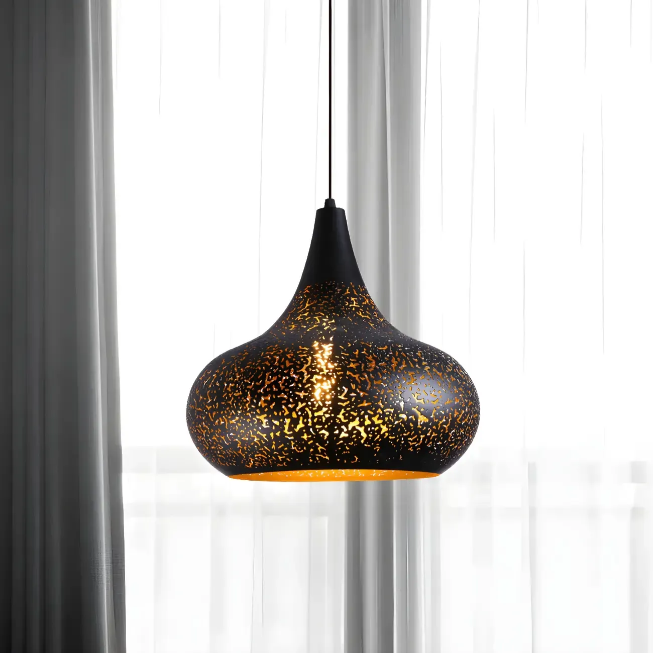 Modern Metal Black Dome Pendant Light Kitchen Island