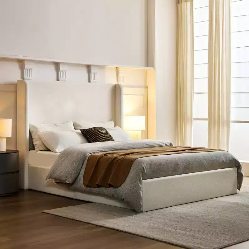 GDFStudio Petra Modern Chenille Upholstered Wingback Bed, Box Spring Required