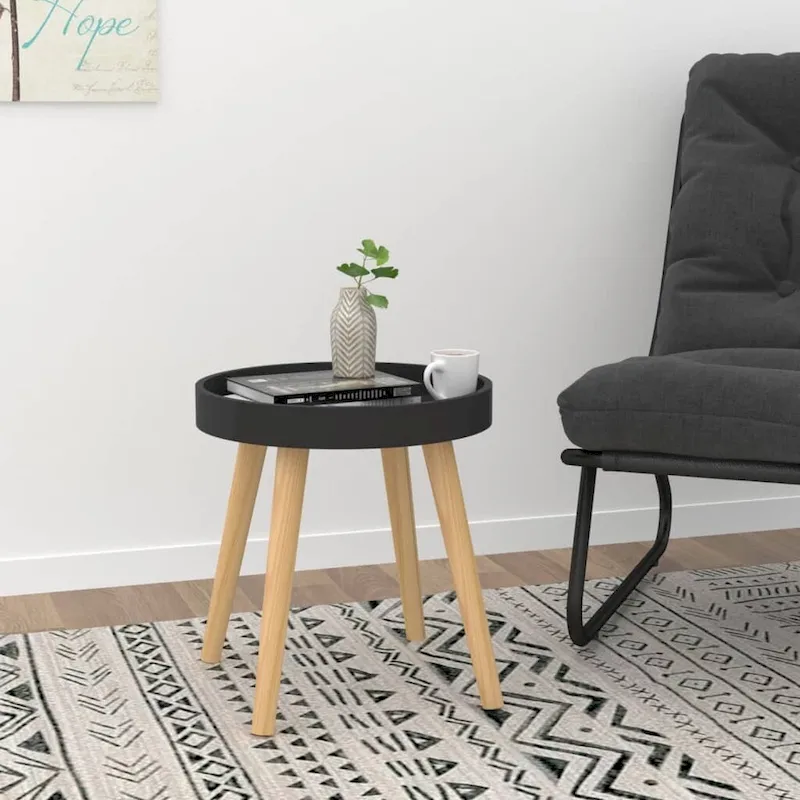 vidaXL Side Table Round End Coffee Table Engineered Wood and Solid Wood Pine - 15 x15 x15.7