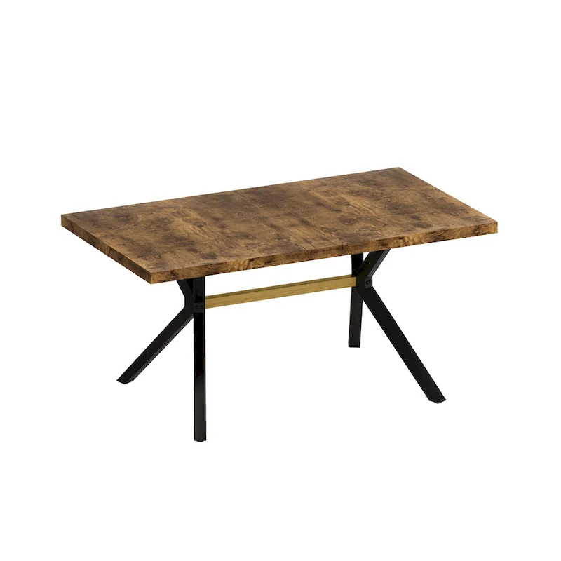 Retro Rectangular Stretch Dining Table with Cross Iron Base