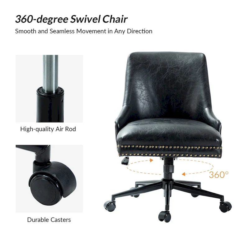 Faux Leather Swivel Office Chair - Mid-Back with Nailhead Trim - 250 lbs Capacity