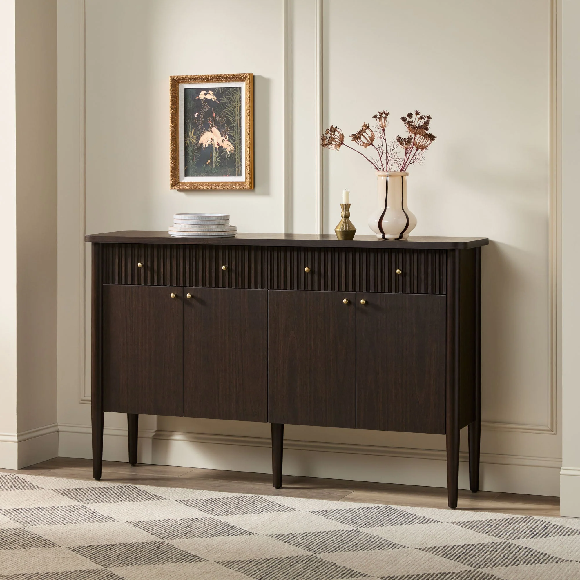 Samantha Modern Fluted Easy Assembly 58 Wood Sideboard /TV Stand
