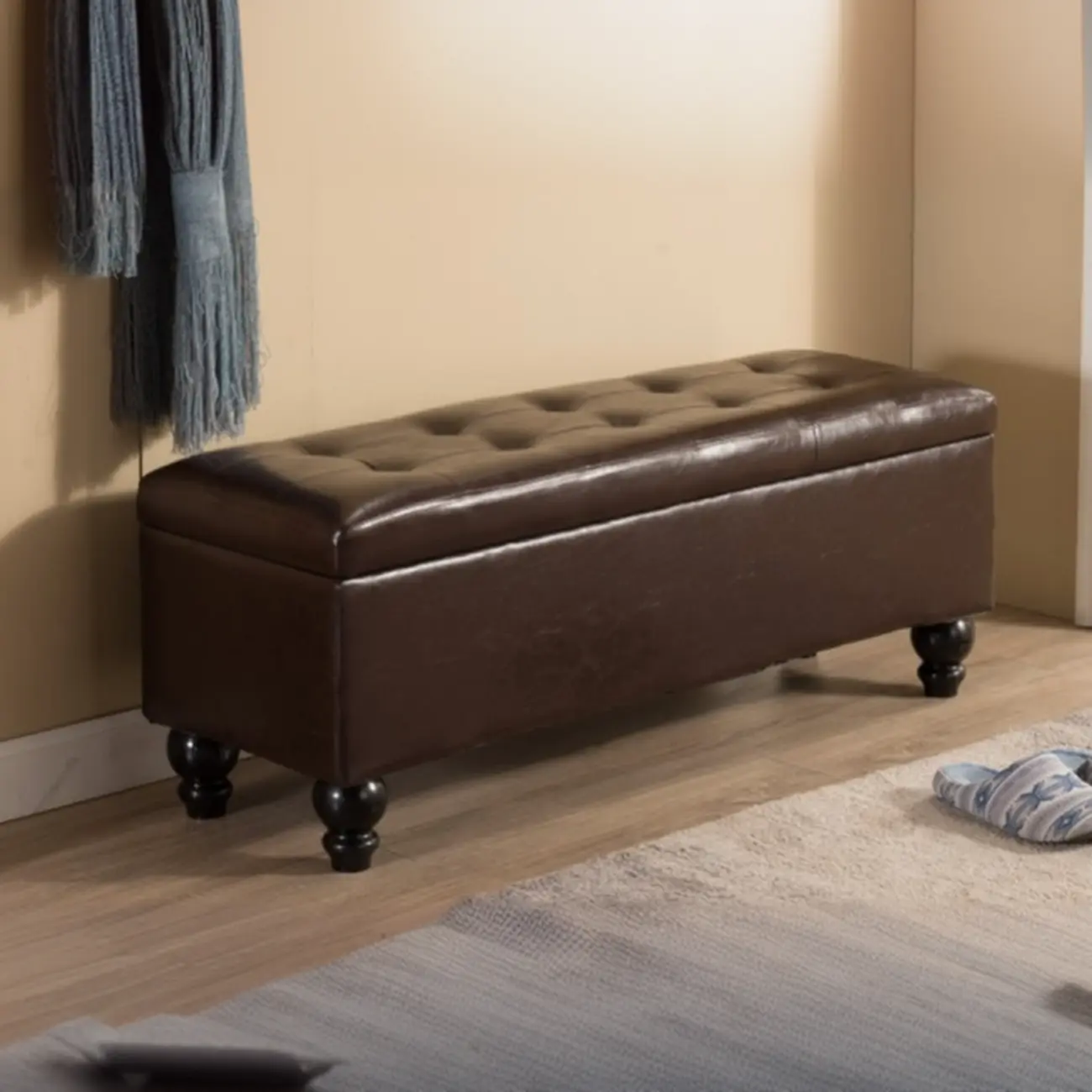 Modern Faux Leather Flip Top Storage Entryway Bench