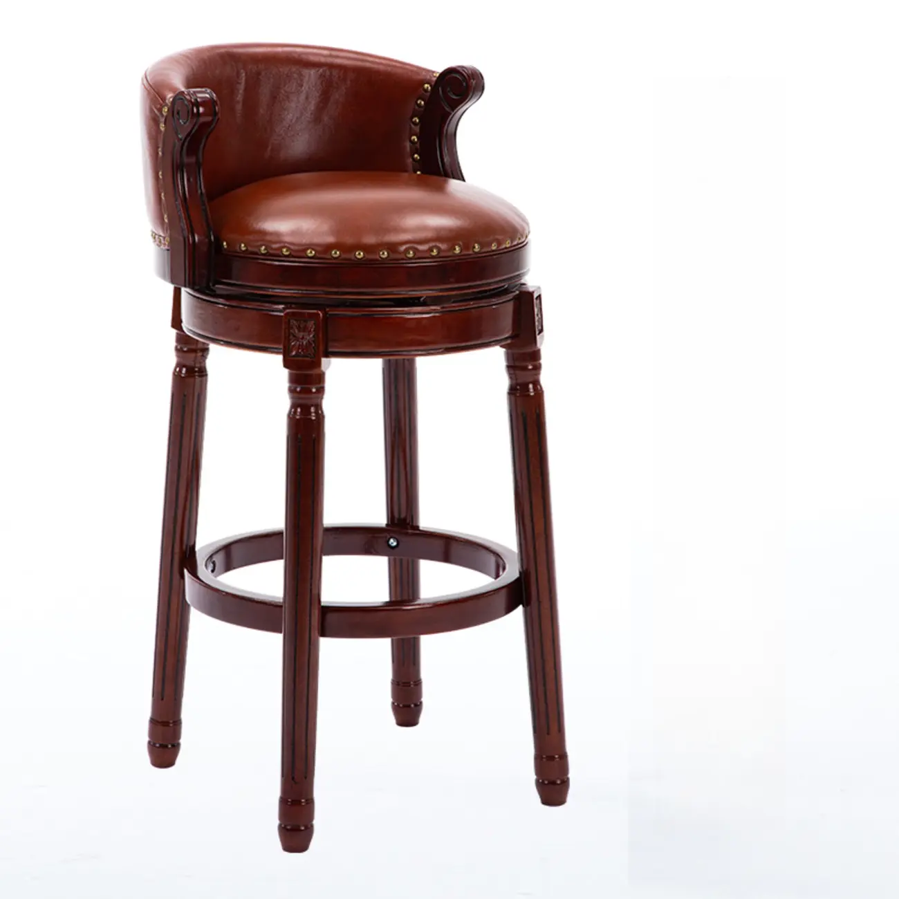 Solid Wood Leather Swivel Counter Stools with Backs