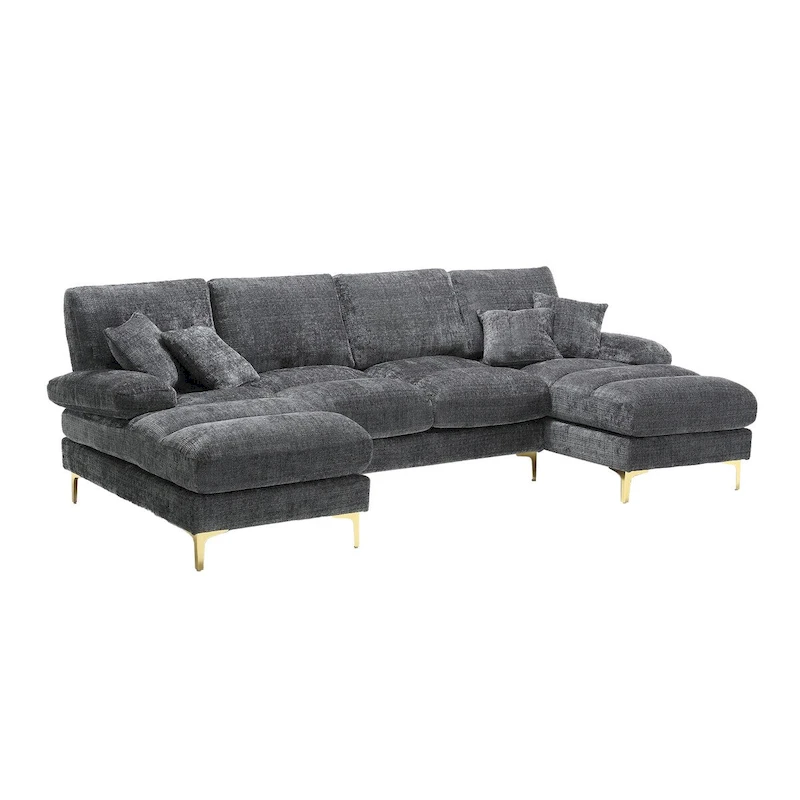HOMEFUN Chenille Upholstered U-Shaped Living Room Sectional Sofa