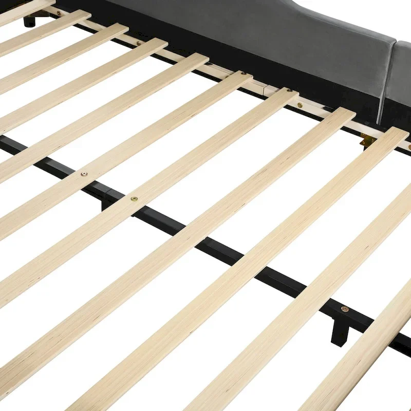 Upholstered Grounded Bed Mother & Child Bed with Bedside Desk and Little Round Stool