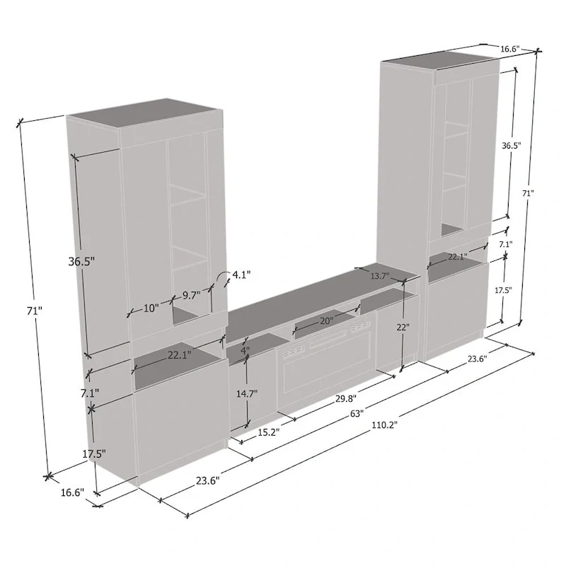 Reno WH05 Electric Fireplace Modern Wall Unit Entertainment Center