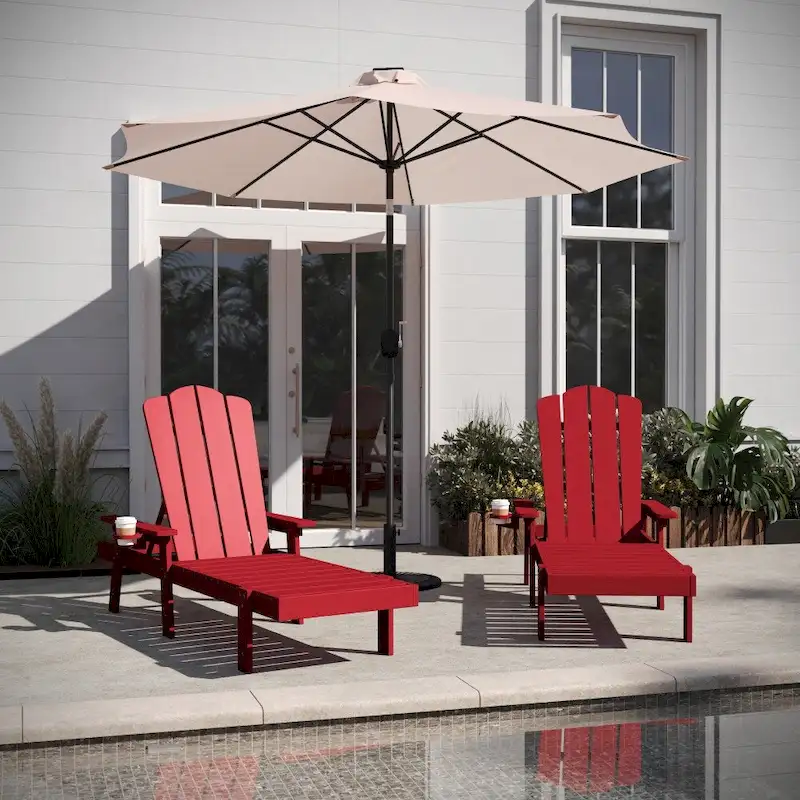 Set of 2 All-Weather Commercial Adjustable Lounge Chairs with Cupholders
