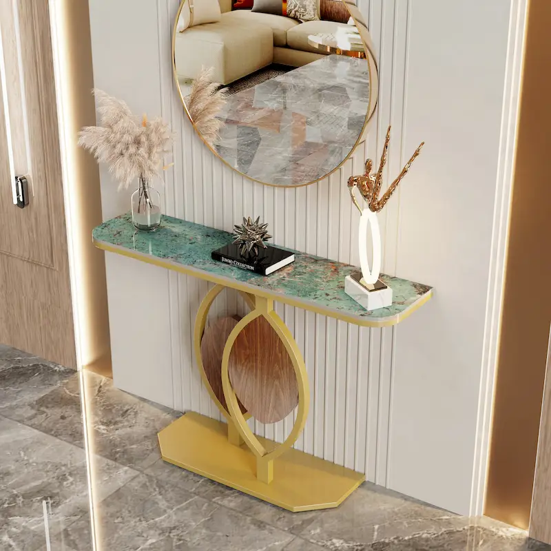 48  Modern Console Marble Table with Gold Base Entryway Living Room - 48 x12 x31