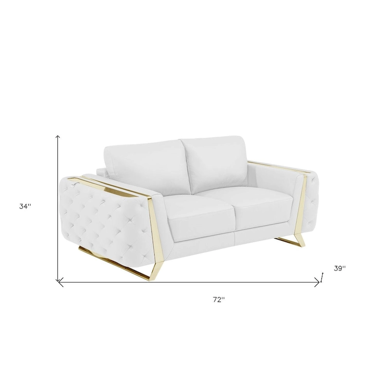 HomeRoots 72 White And Gold Genuine Leather Loveseat