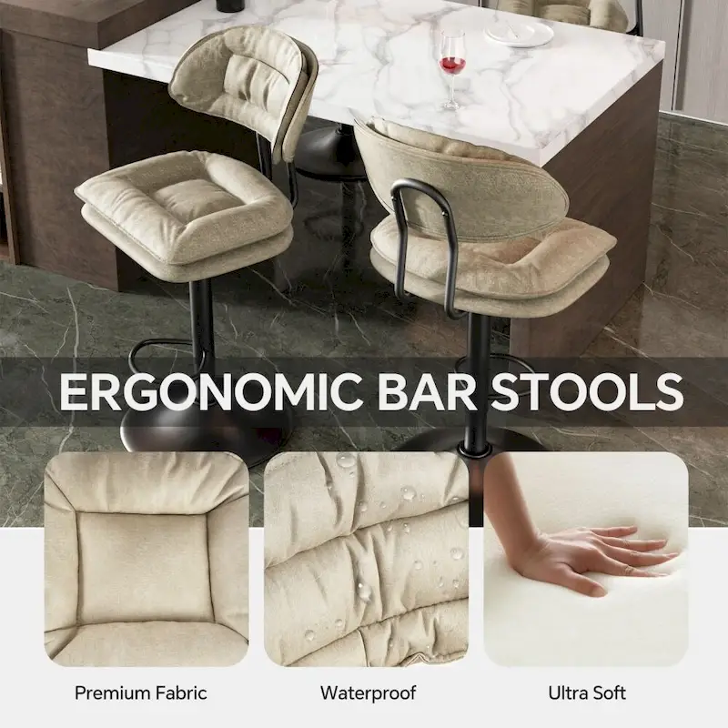 Set of 2 Swivel Bar Stools Adjustable Counter Height