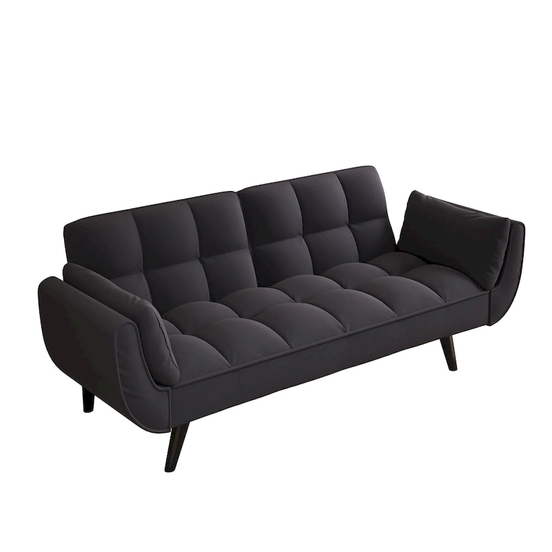 Black 57 Convertible Loveseat Sofa Bed with Adjustable Backrest, Pillows