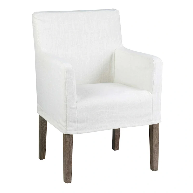 Cream Linen & Oak Wood Arm Chair by East at Main