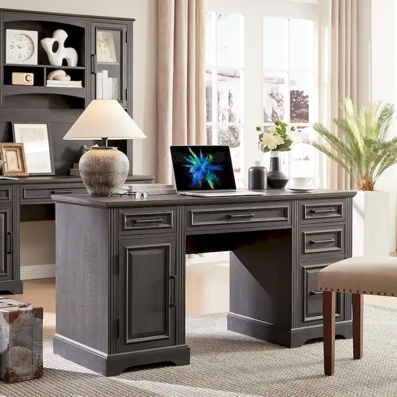58  Large Computer Desk with Drawers, Embossed Texture Office Desk