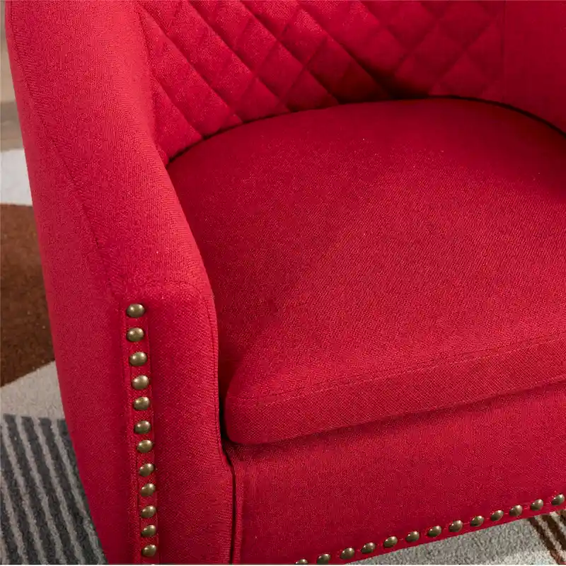 Accent Barrel Chair Living Room With Nailheads And Solid Wood Legs