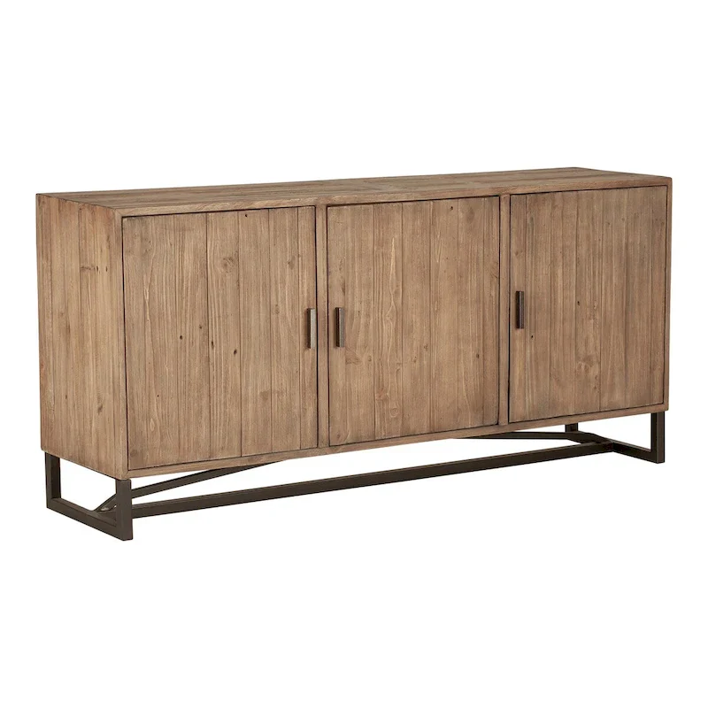 Reclaimed Pine Sideboard - Natural Wood - Metal Base - 68