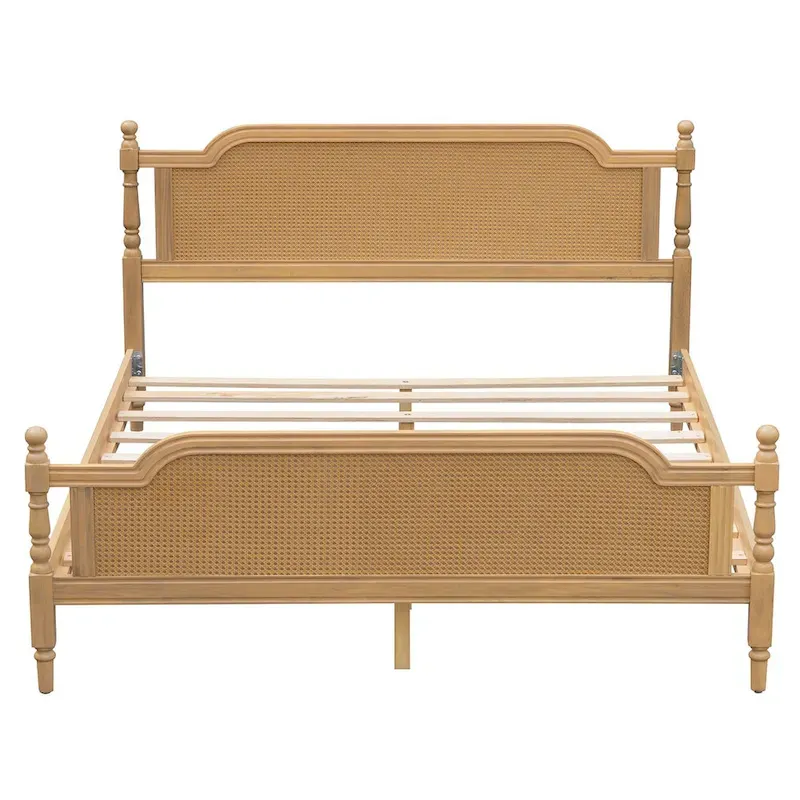 Traditional Style Rattan Bed Frame, No Box Spring Needed