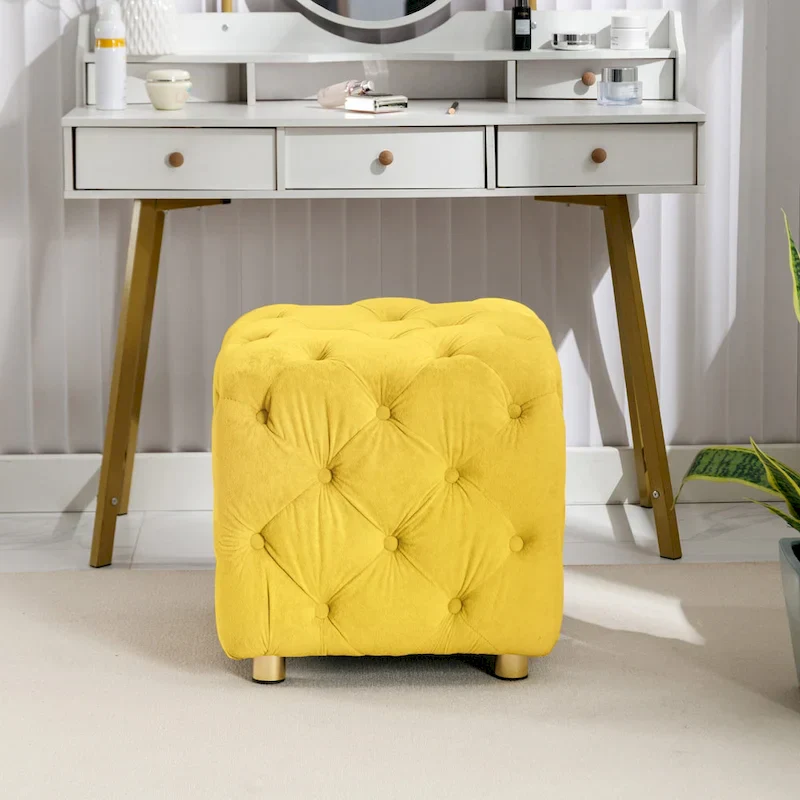 Modern Velvet Upholstered Square Tufted Ottoman by GDFStudio
