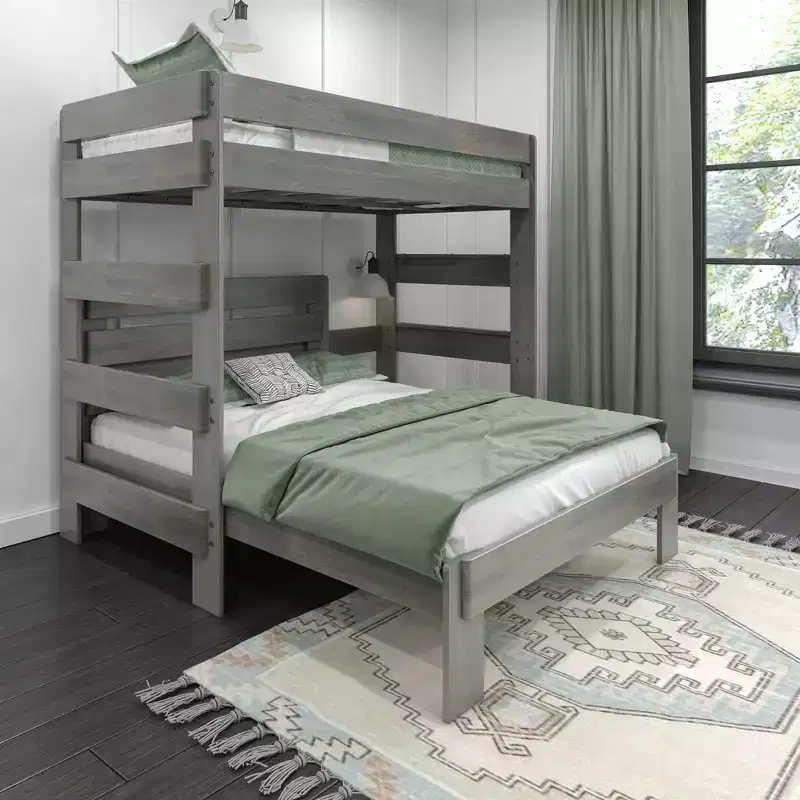 Max & Lily Solid Wood Bunk Bed, L-Shaped Twin over Full Size Bed Frame for Kids Modern Farmhouse