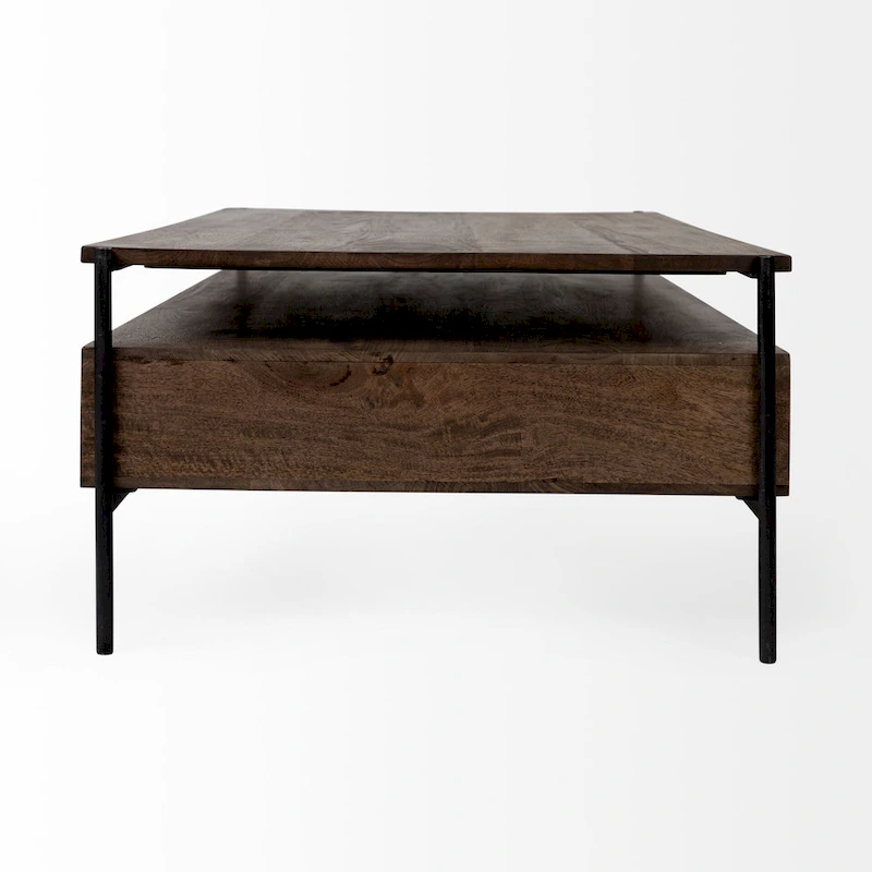 Glenn I Square Dark Brown Wood and Iron Black Frame Side Table