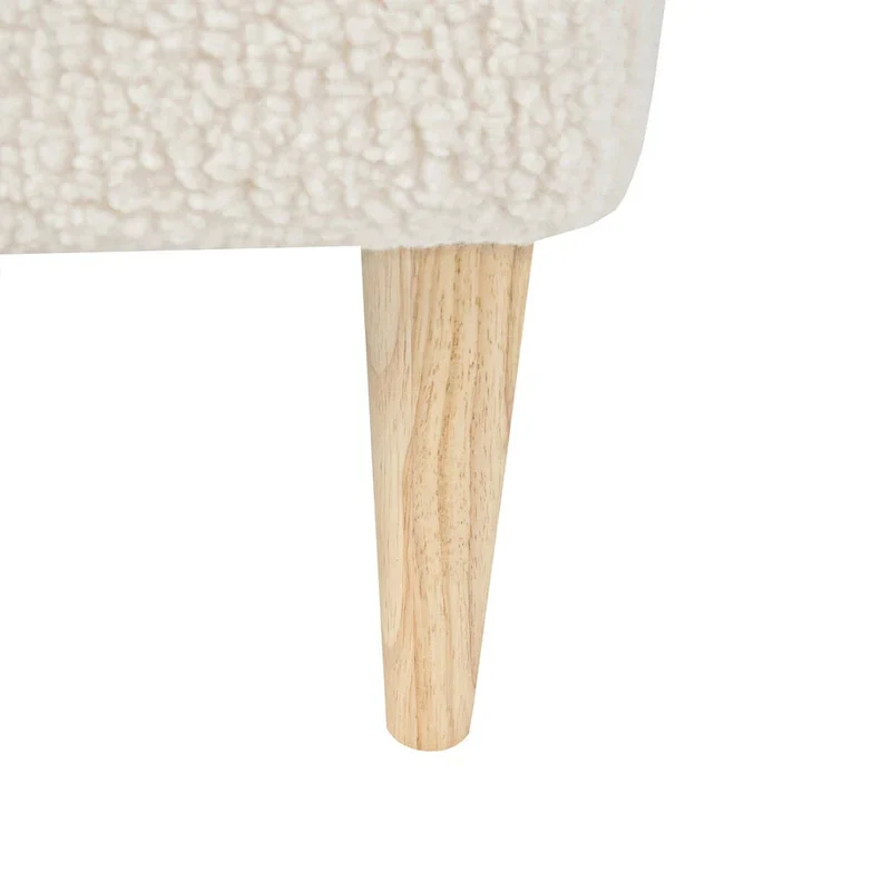 Square Boucle Ottoman with Wood Legs