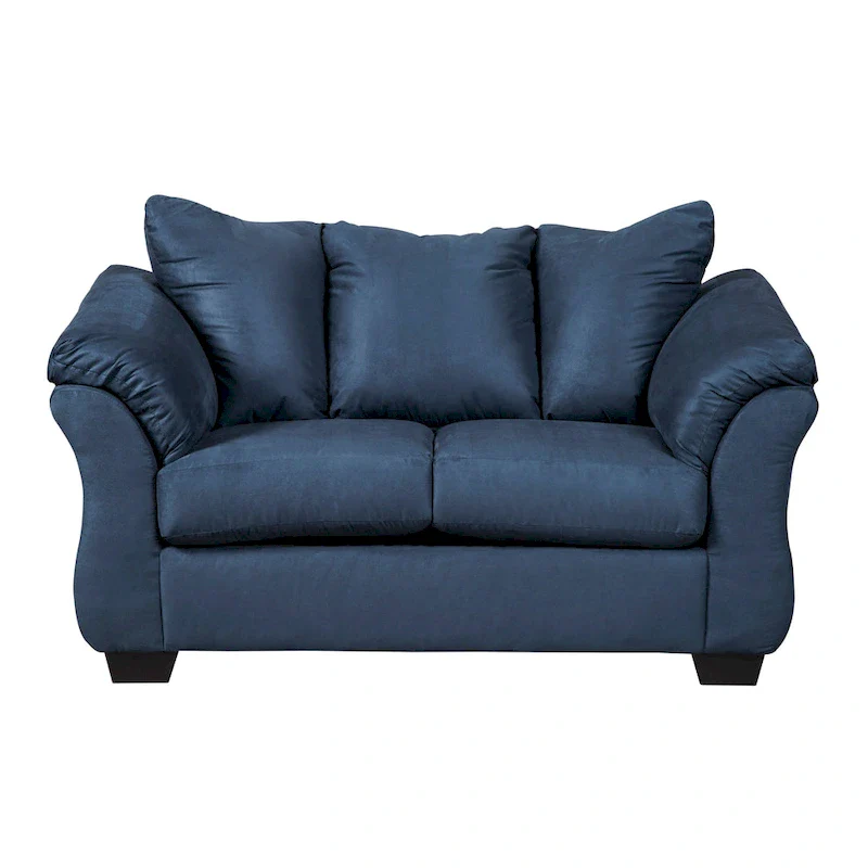 Roundhill Furniture Aruca Navy Blue Microfiber Pillow Back Loveseat