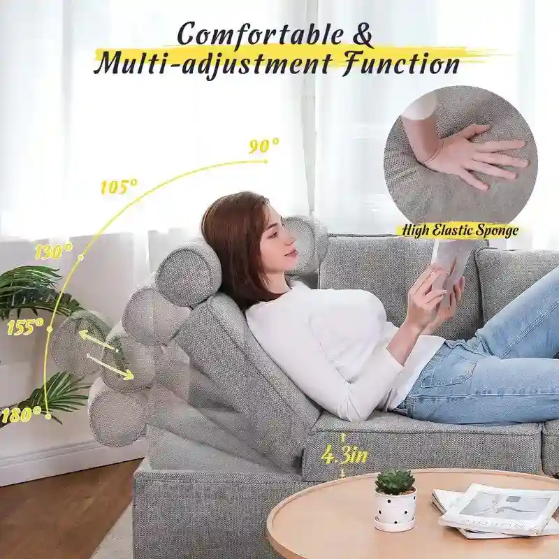 Hansabenne 4 in 1 Multi-Function Folding Sofa Folding Bed Single Futon Couch Guest Bed with 2 Throw Pillows